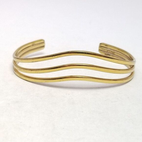 Vintage Sergio Lub California Gold Tone Cuff Bangle Bracelet Layered Wave Design - Picture 6 of 6